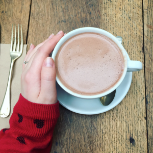 Rachel with a hot chocolate