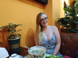 Rachel Eating Pho in Vietnam